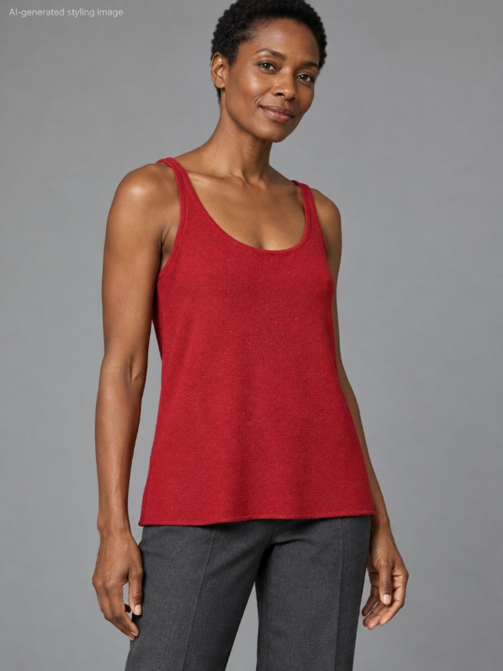 Eileen Fisher Red Wool Scoop Neck Knit Tank S Minimalist Layering